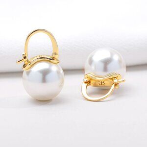 Alicia Bonnie Blanche Gold Pearl Drop Huggie Hoop Earrings, Sterling Silver Post